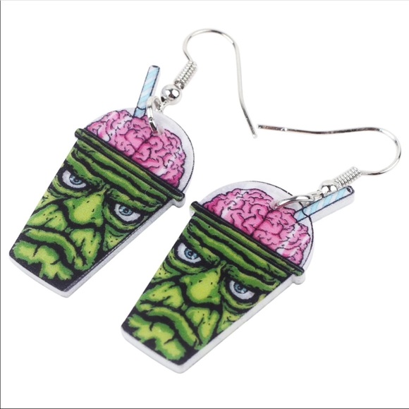 Zombie Brain Juice Acrylic Earrings Halloween - Picture 3 of 5
